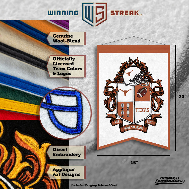Décoration murale NCAA Texas Longhorns Crest | 15 x 22 po