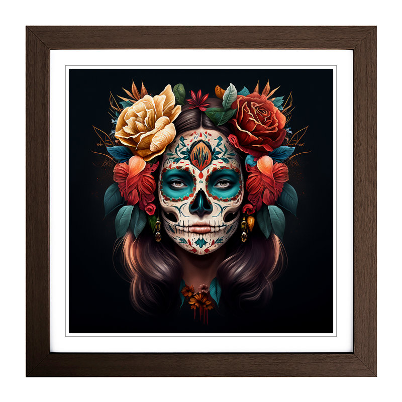 Sugar Skull Boho - Framed Print, Walnut