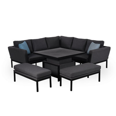 Liptak Outdoor Fabric Pulse Square Corner Dining Set - with Rising Table - Flanelle