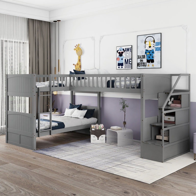 Lit superposé simple en bois Guglielma par Harriet Bee, gris
