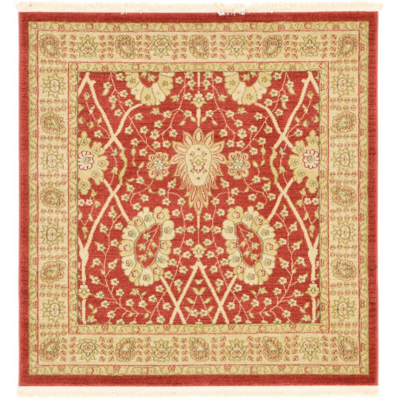 Tapis à motif oriental rouge Stirling, Carré 4 pi