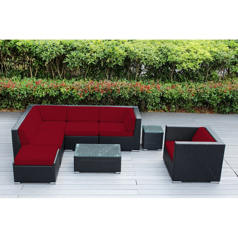 Ensemble de conversation en osier pour 6 personnes avec coussins - aucun assemblage, Toile toile Sunbrella® charbon
