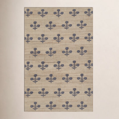 Orchard Blue Hand-Woven Block Print Jute Rug