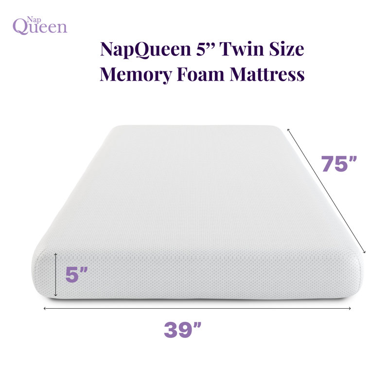 Matelas simple en mousse viscoélastique 5 pouces pour enfants, blanc
