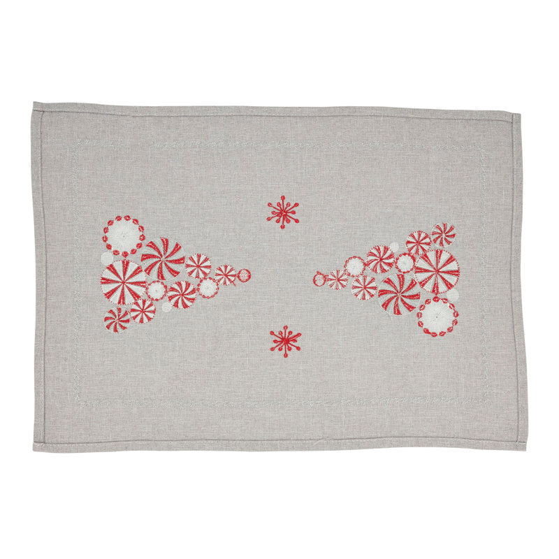 Peppermint Christmas Tree Silver Fabric Placemats Set of 4