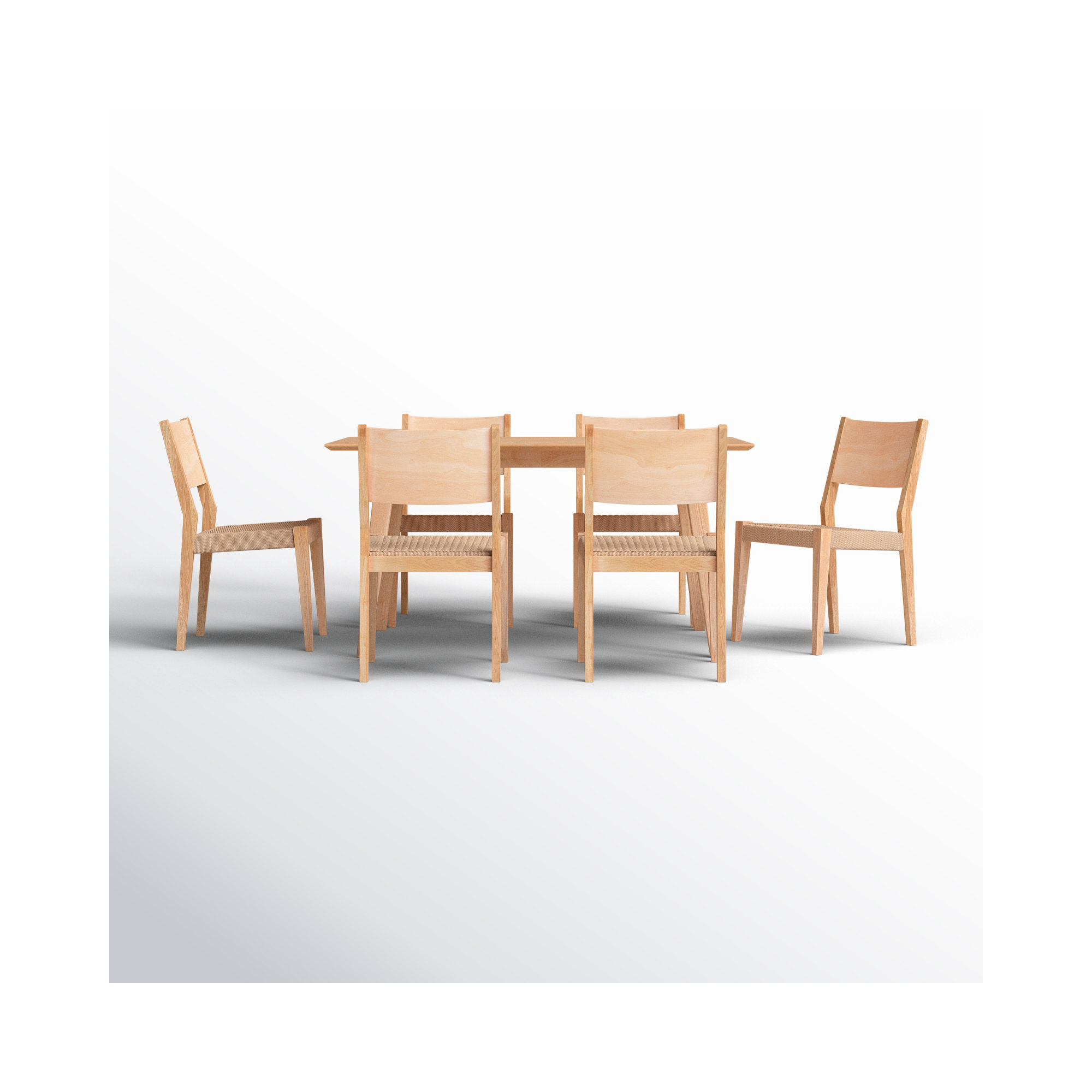 Aniek Dining Set, 7 Pieces: Table, 6 Chairs, Natural