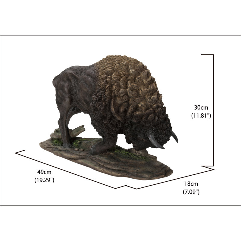 Large Brown Polyresin Bison Head Down Statue