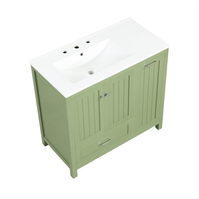 Meuble-lavabo élégant avec tiroirs et armoire fonctionnels, idéal pour le rangement de salle de bain organisé et la décoration moderne.