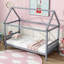 Lit simple avec tête et pied de lit, lit simple en bois d'hévéa avec cadre de maison-1406132091