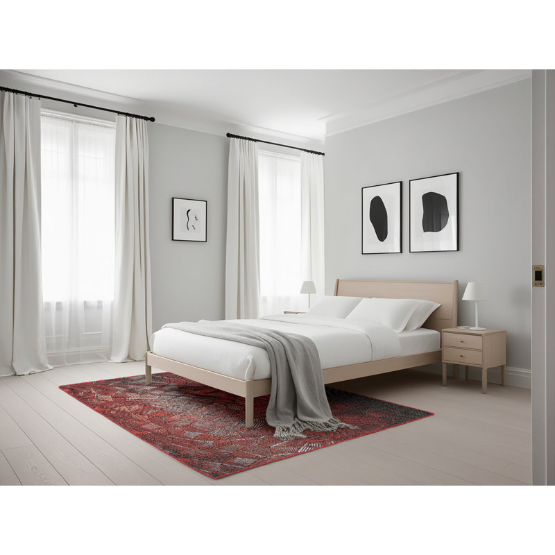 Tapis rouge / noir Power Loom, Rectangle 5 pi x 7 pi