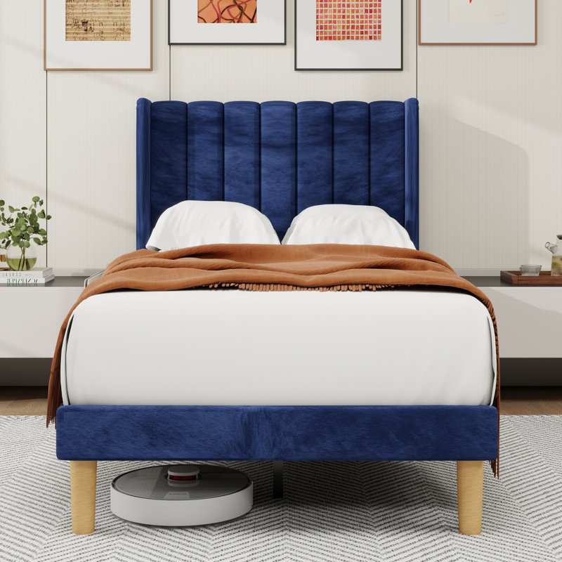 Sutter Upholstered Wingback Bed, Twin, Blue