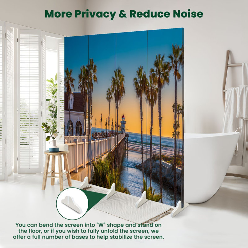 Paravent 4 panneaux à cloison pliable Royal Pier Sunset Oceanside Toile, H 71 po x l 64 po x P 1 po, 4