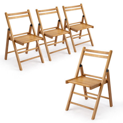 4PCS Patio Poplar Wood Folding Chair
