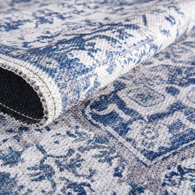 Matsumura Oriental Gray/Blue Area Rug, Runner 2'7" x 16'5"