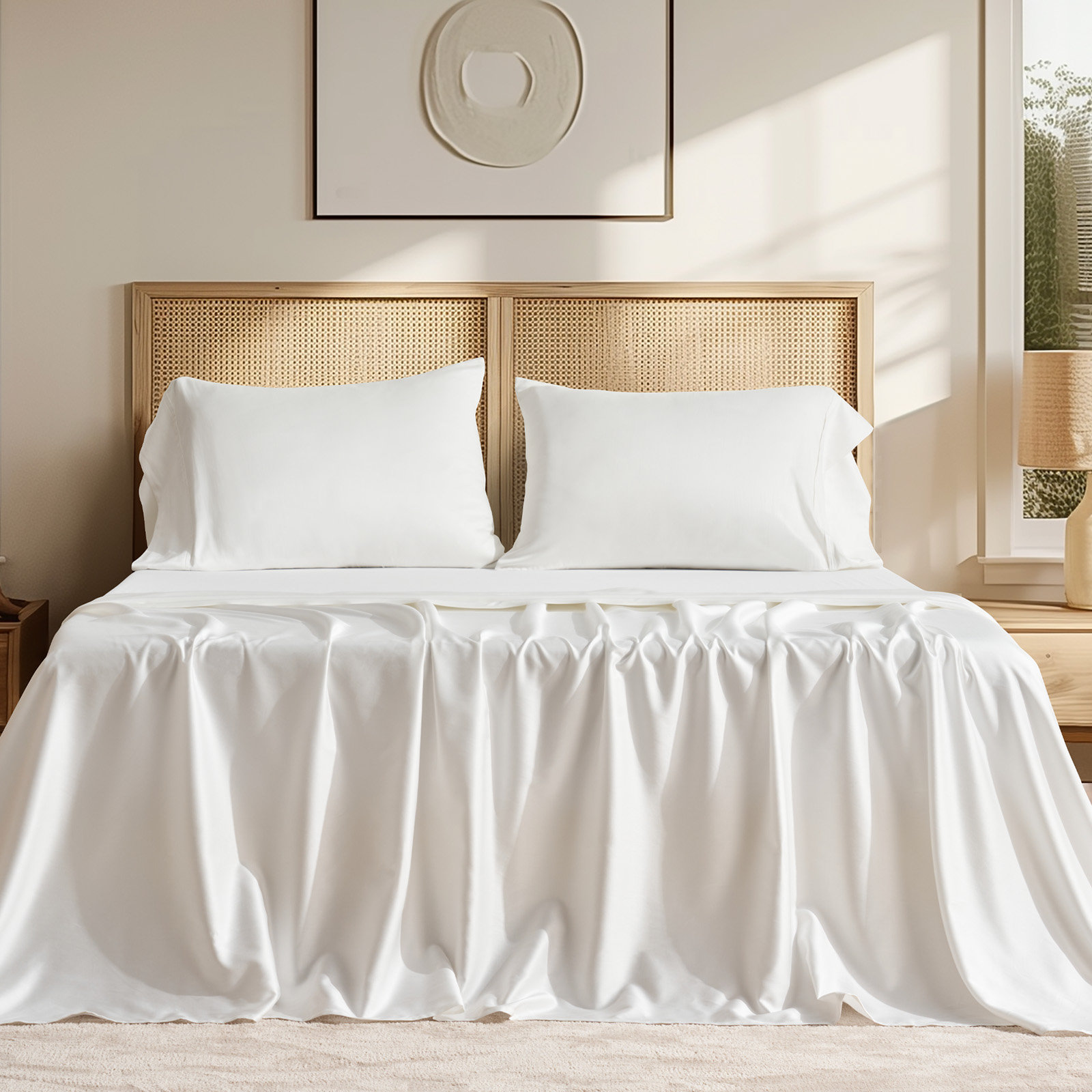 Tencel Sheet Set 4 Pieces, Snow White, Queen Sheet Set + 1 Fitted Sheet + 2  Pillowcases
