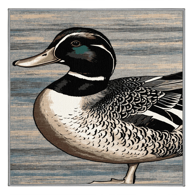 Washable Bufflehead Birds Area Rug, Square 4'