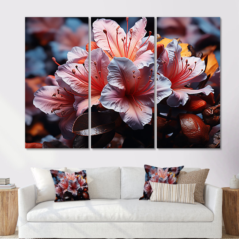 Graffiti Rhododendron Urban Oasis - ensemble d'art mural sur toile Rhododendron, Toile tendue, H 28 po x l 36 po x P 1 po