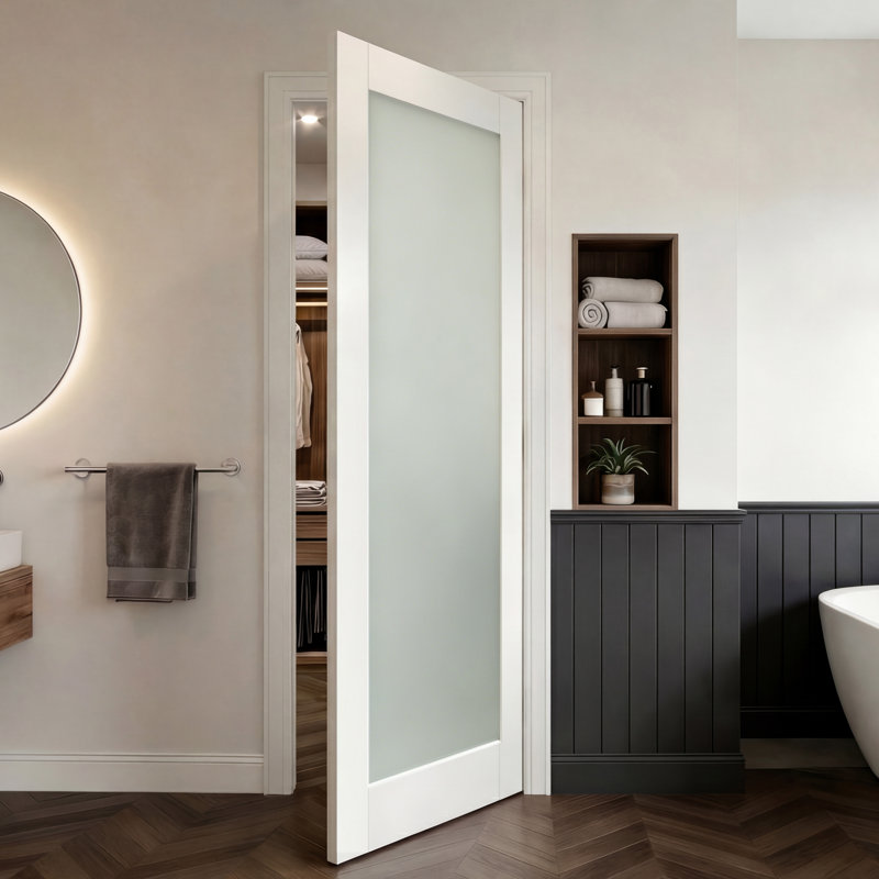 Porte intérieure en panneau de fibres à densité moyenne avec cadre Prehung 1 Lite, 32" x 80", Right