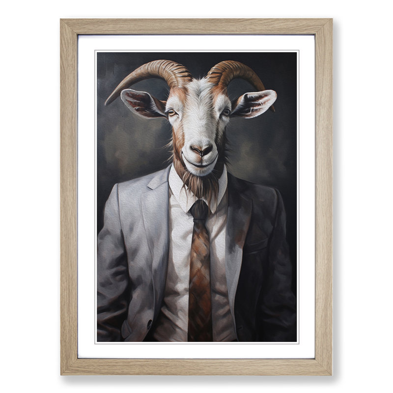 Goat in a Suit Painting - Framed Print, Oak Framed, 46cm H x 34cm W