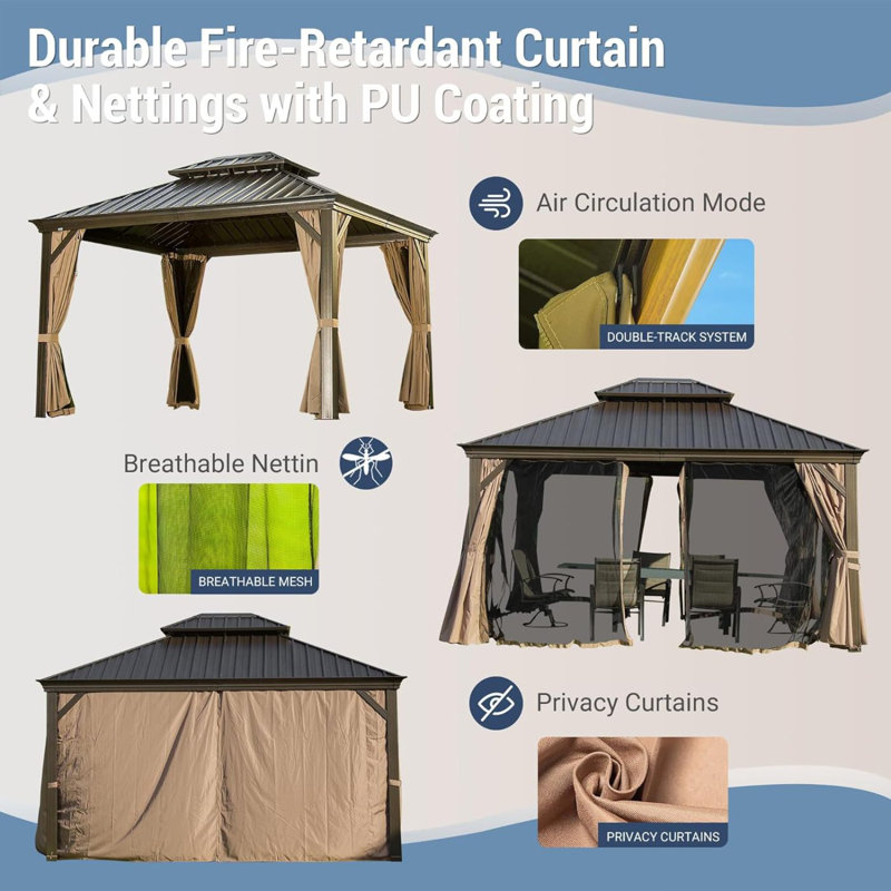 Pavillon de jardin d'extérieur en métal, Brun