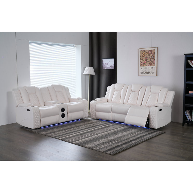 Ensemble de canapé et causeuse inclinable électrique moderne 2 pièces avec lumières DEL, chargement sans fil, haut-parleurs Bluetooth, ports USB-C / USB et rangement caché