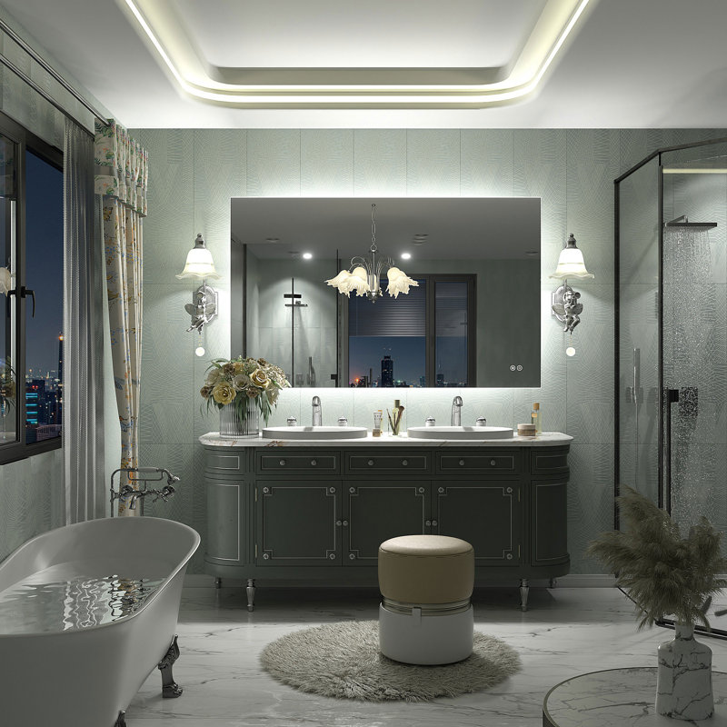 Wayfair Basics® UL Certified LED Anti-Fog Tempered Glass Bathroom/Vanity Mirror, 51" x 32"