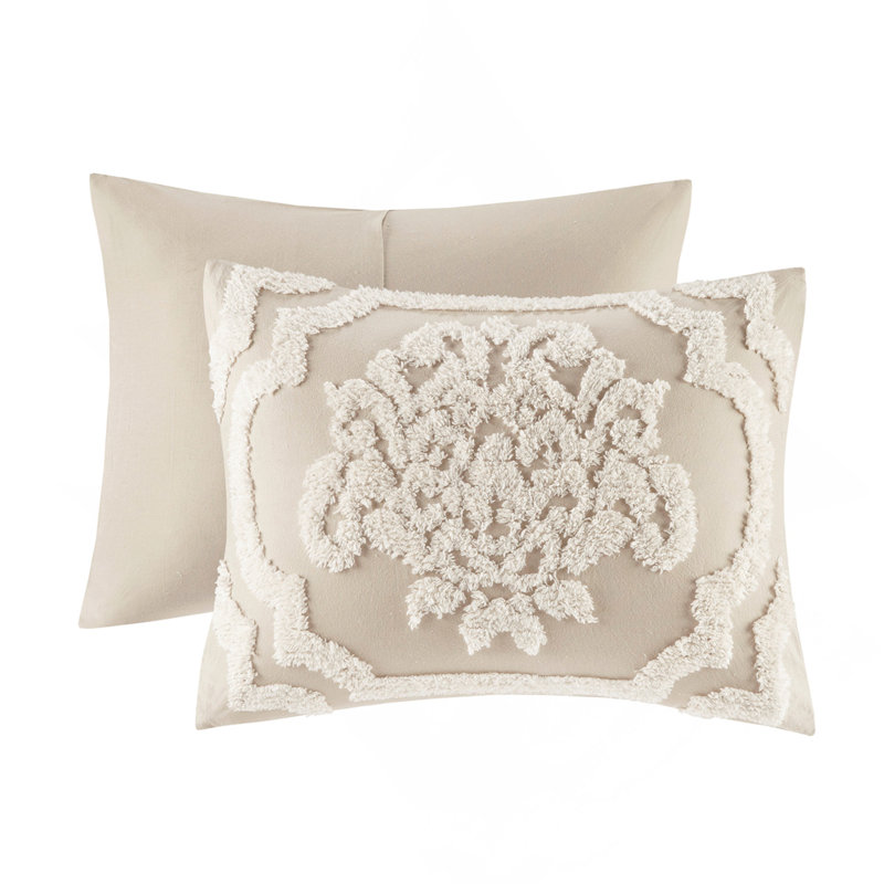 Ensemble d'édredon damassé en coton 3 pièces, taupe double / grand, doux et élégant pour toute chambre à coucher