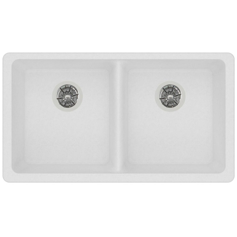 Évier de cuisine à double cuve avec crépine Quartz Classic 33 po x 18 1/2 po x 5 1/2 po, blanc