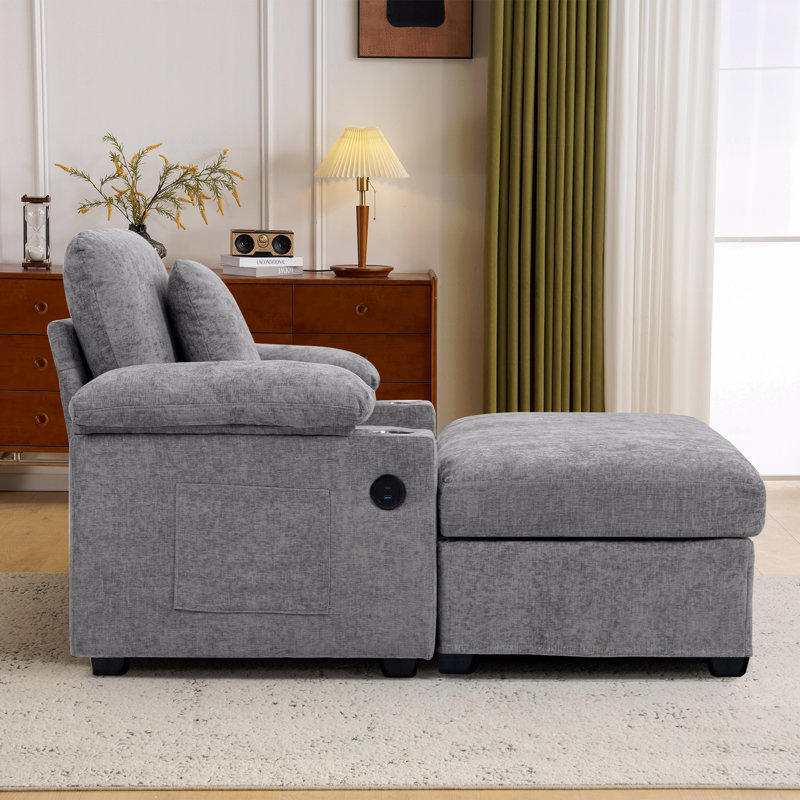 Fauteuil ergonomique surdimensionné avec repose-pieds, Gris