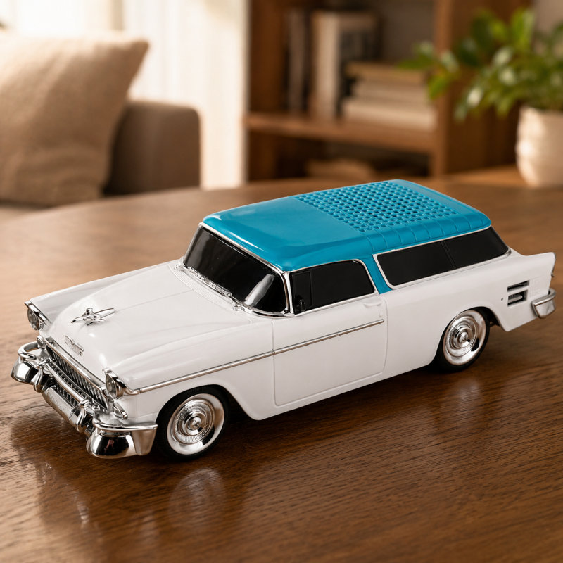 Radio portative décorative avec design rétro classique Bluetooth, Blanc, bleu