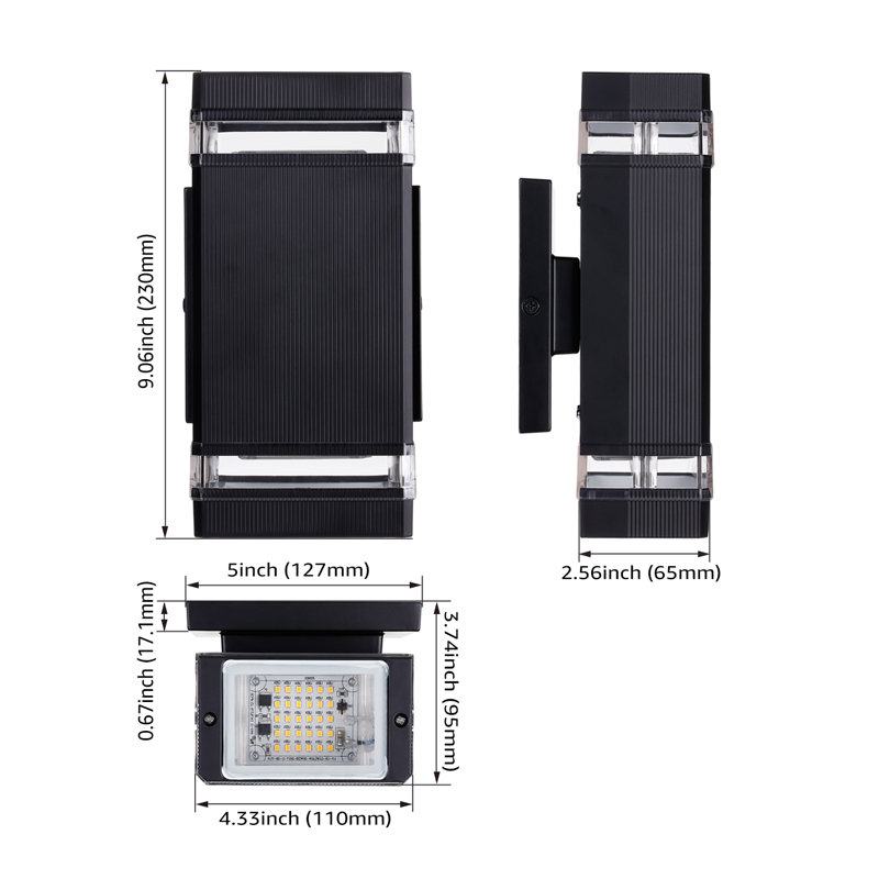 Integrated LED Square Up Down Wall Light, 20W 1400lm, Modern Outdoor Porch Light