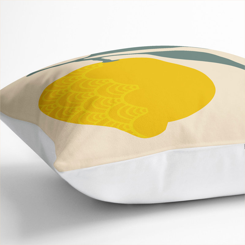 Lemon Fruit Square Throw Cushion, 55cm H x 55cm W x 20cm D, White