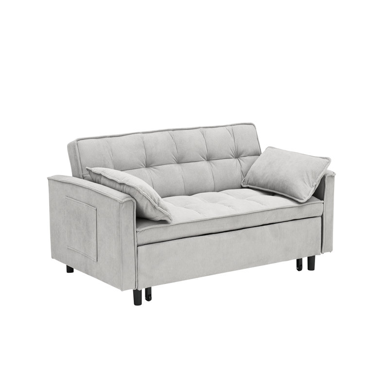 54.53-Inch Grey Bed, Corduroy Fabric, Adds Texture To Your Living Room Two Casual Bed In Grey, 54.53-Inch, Versatile And Stylish For