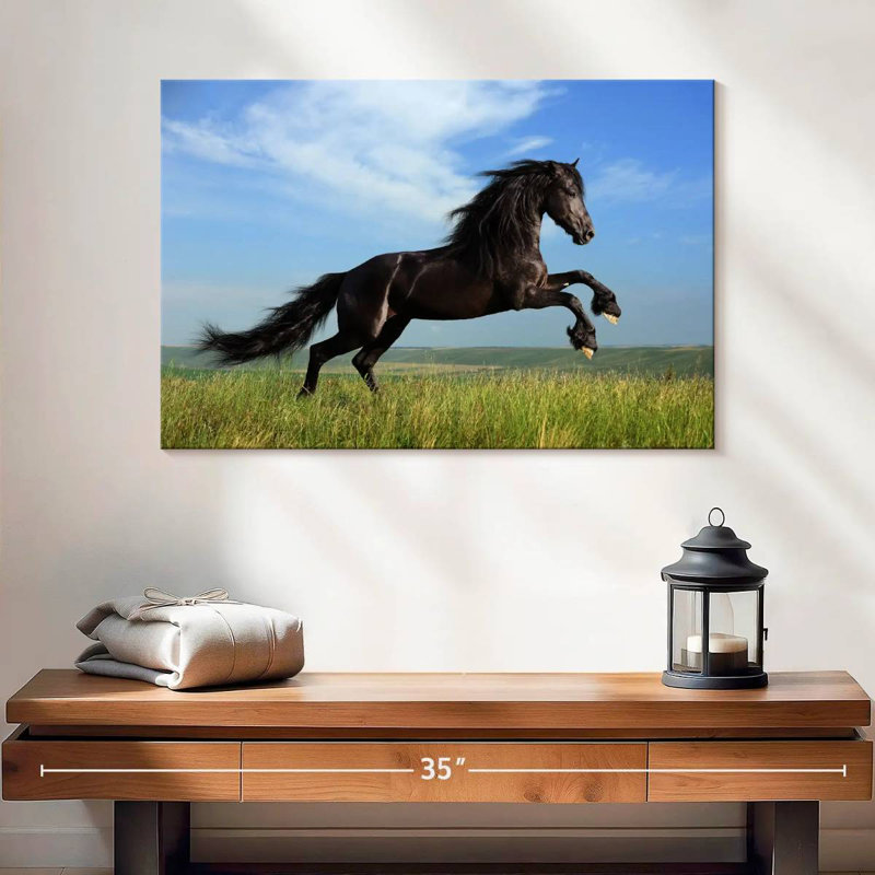 Brampt superbe cheval frison, H 16 po x l 24 po