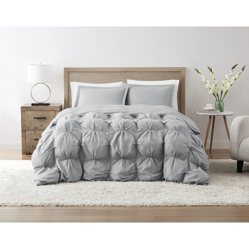 Ensemble d'édredon surdimensionné vraiment moelleux Puffer, Édredon double / grand + 2 taies décoratives sta, Gris