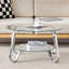 Table basse en verre trempé à double couche de style rétro avec cadre en métal seulement la table, sans chaises.-1960517247