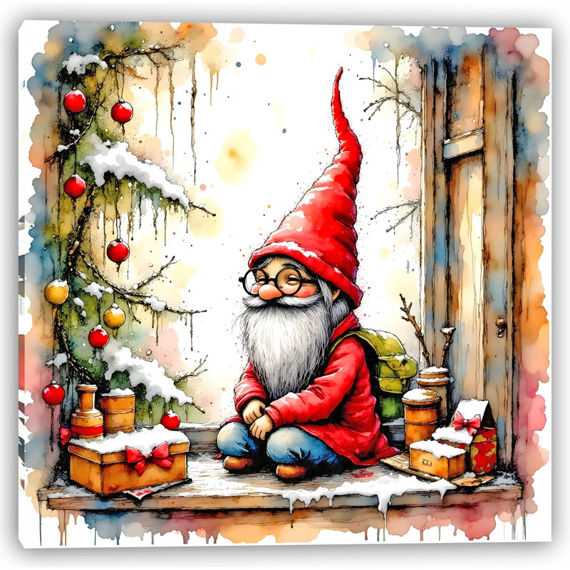 «The Cozy Christmas Gnome», impression d'art fantaisiste des Fêtes, H 30 po x l 30 po
