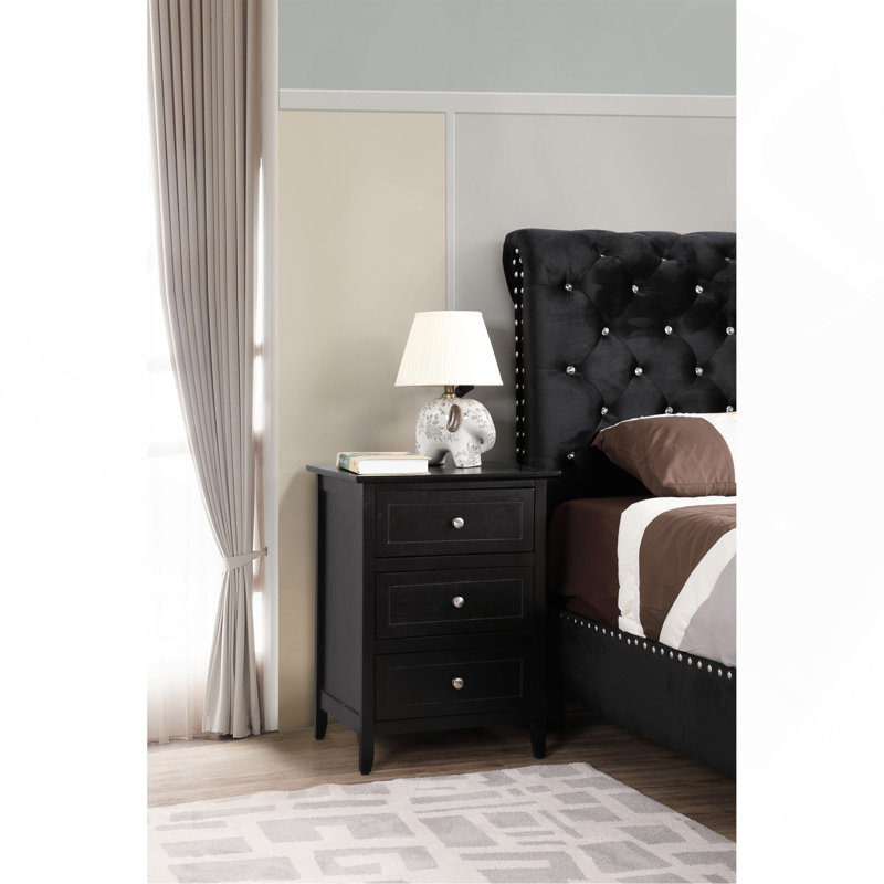 Élégante table de chevet transitionnelle noire, Noir
