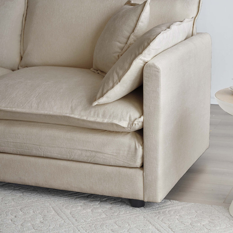 Jeffers Chenille Fabric Upholstered 4-Piece Sectional Sofa, Beige Chenille, 33" H x 76.7" W x 35" D