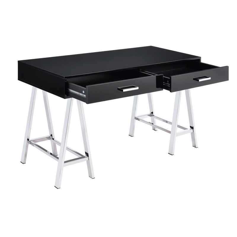 Espaces de rangement noirs et de bureau avec deux tiroirs organisés en argent, Noir