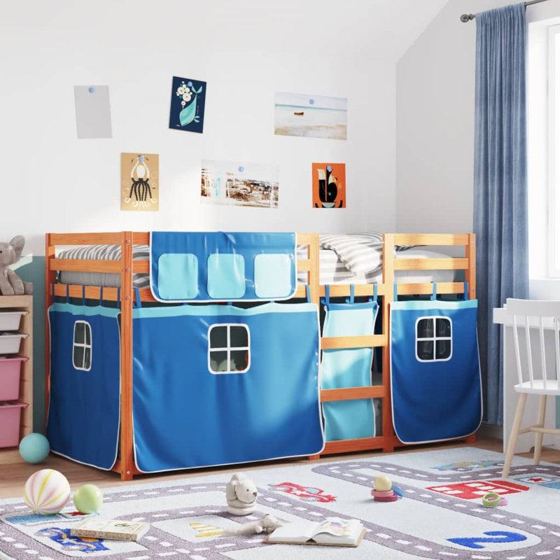 Strongsville Solid Wood Bed, 90 x 200cm, Wax Brown/Blue