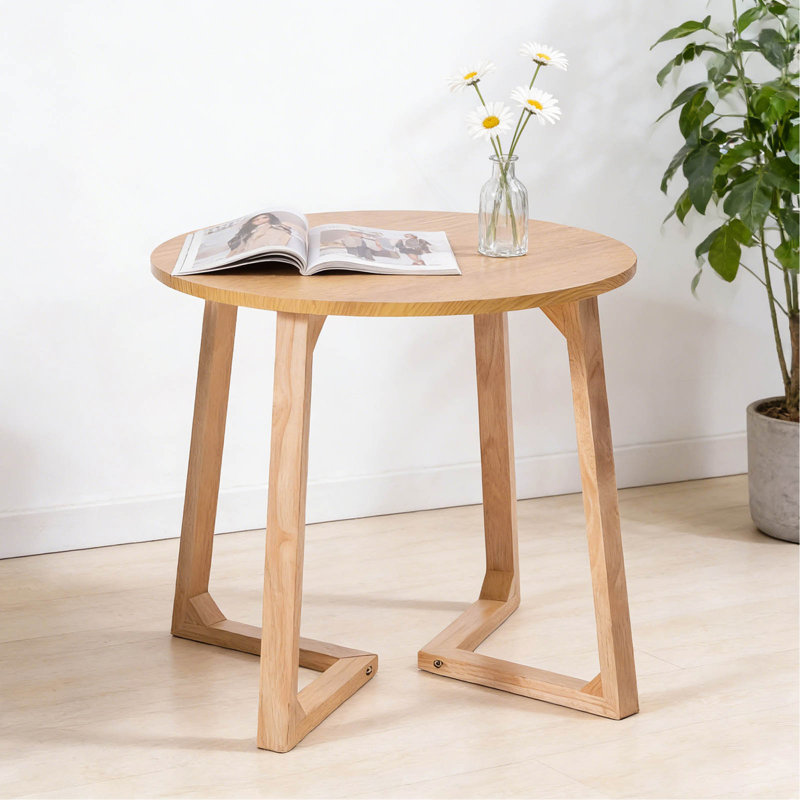 Table de bout ronde 24 po, canapé de style Mid-Century moderne en bois massif avec pieds en forme de V, petite table basse pour petit salon, table de chevet pour chambre à coucher