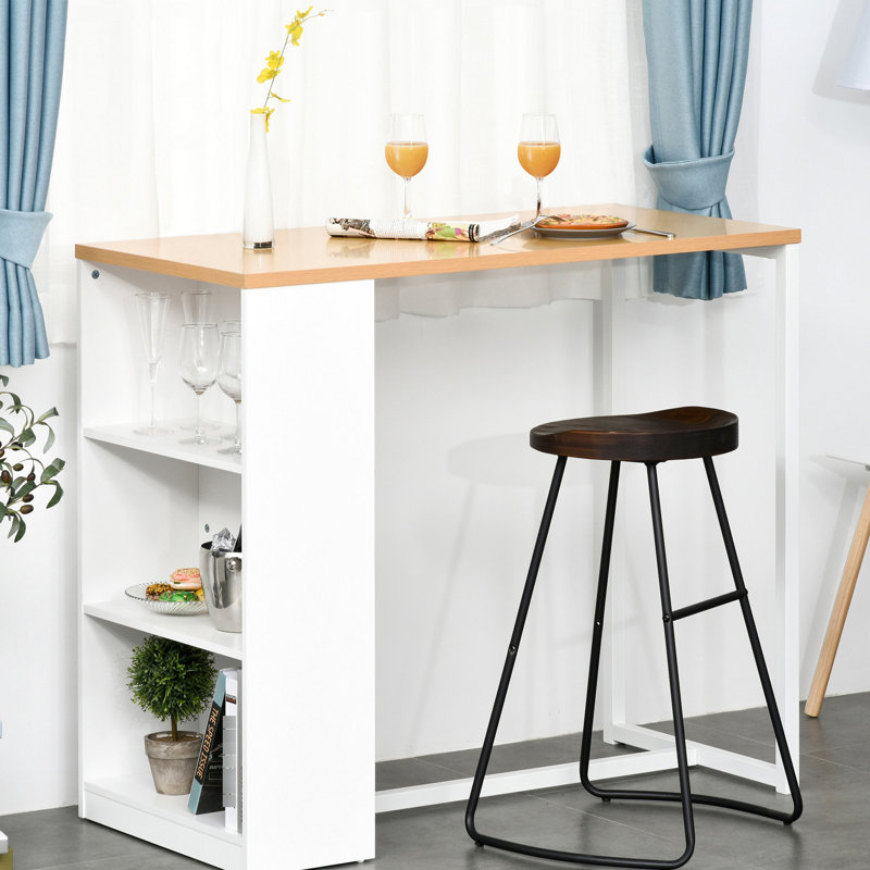 Table de salle à manger à hauteur de comptoir moderne avec 3 tablettes de rangement, tablettes de bar élégantes blanches, pour la cuisine, la salle à manger et le salon