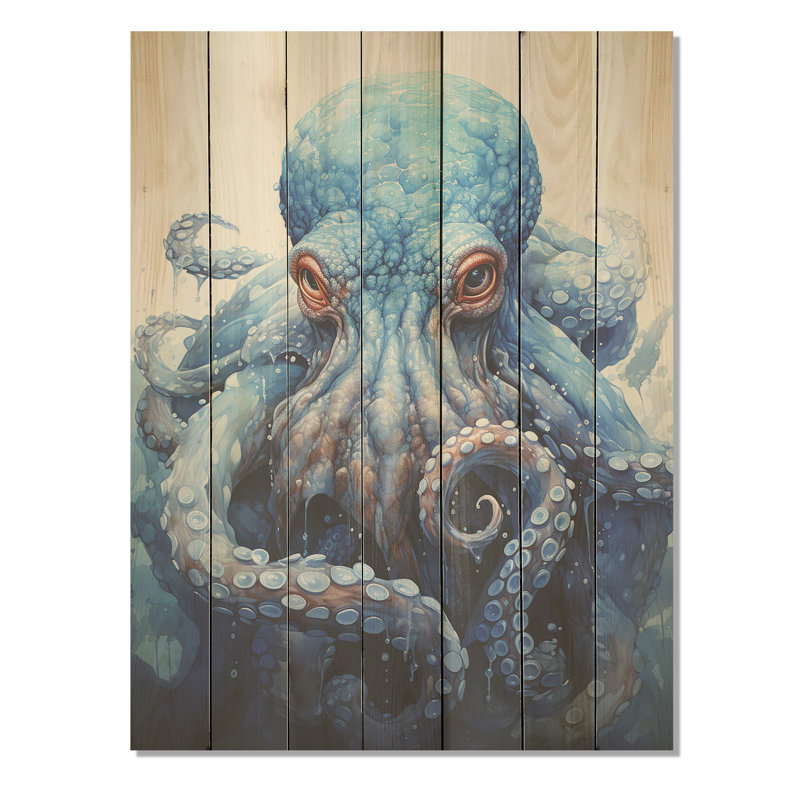 Angry Marine Grace Octopus - poulpe / calmar sur bois, H 20 po x l 10 po