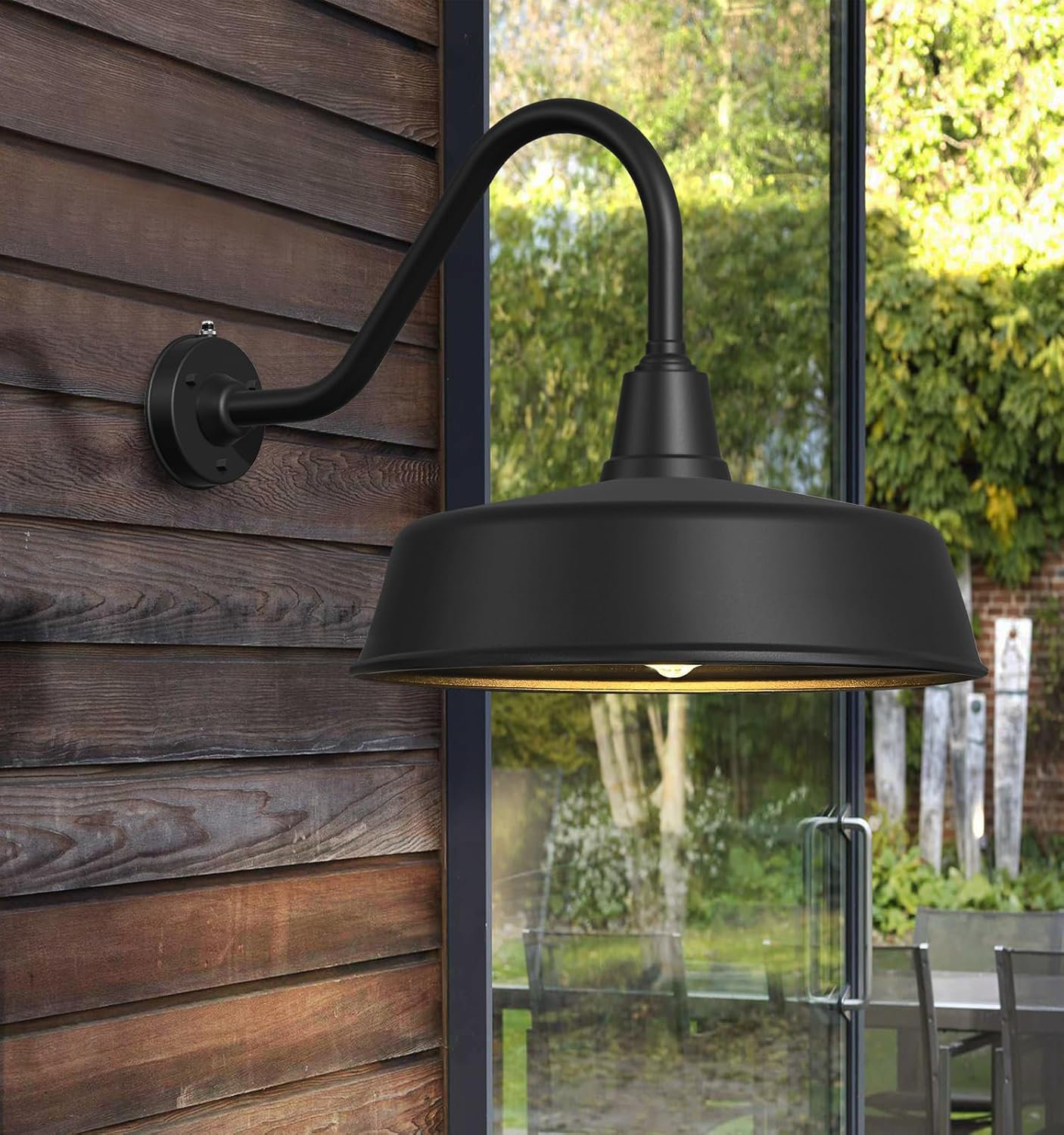 BEAUTY DEPOT 18 Inch Large Outdoor Gooseneck Barn Lights With Dusk To Dawn  Sensor - Classic Farmhouse Style Porch And Garage Lighting, 2-Pack, 18\, image size:1406x1500