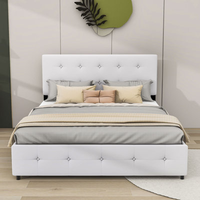 Queen 4 Drawers Upholstered Platform Bed with Headboard
