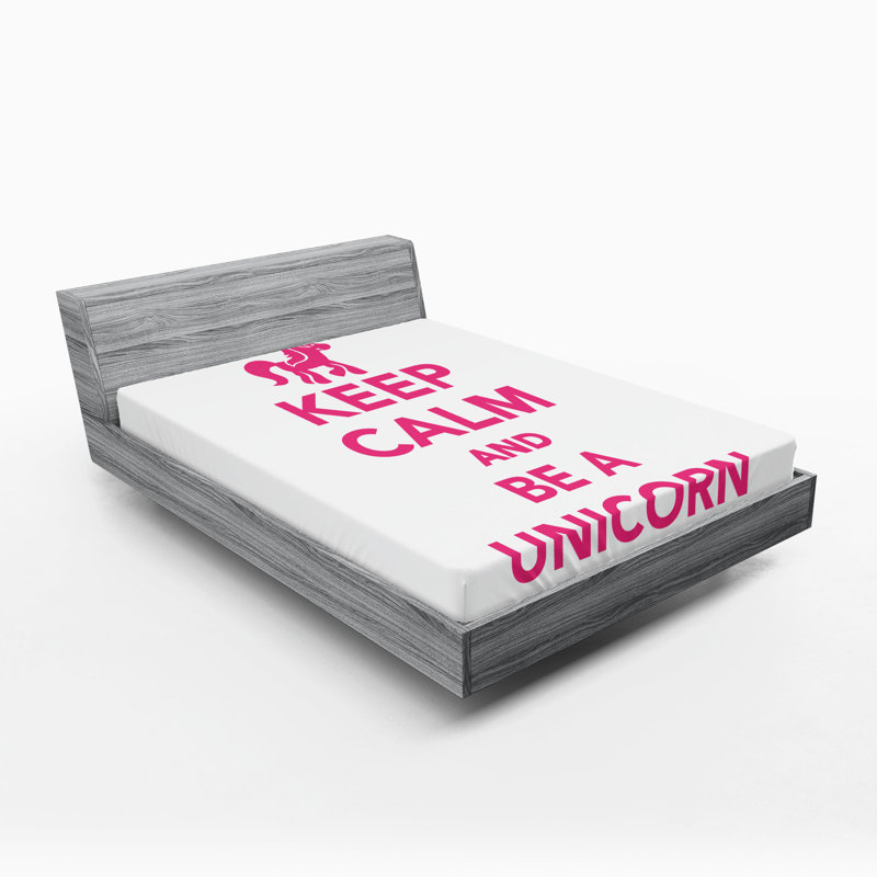Ambesonne Keep Calm Fitted Sheet 2-Pack Be a Unicorn Text Pink White, Queen Fitted Sheet
