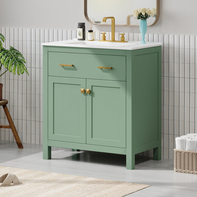 Meuble-lavabo moderne simple avec lavabo en céramique, Vert