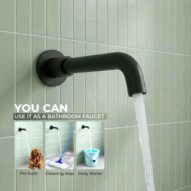 Round Brass Tub Spout with 360° Rotatable Outlet, Shower Diverter Faucet with Decorative Cover, Matte Black