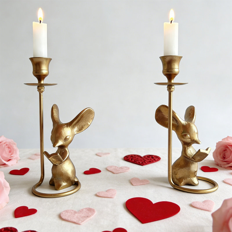 Mouse Reading Book Candle Holder - Cast Iron Animal Figurine Hartlynn For Home Decor, Table Centerpiece, Wedding & Gift